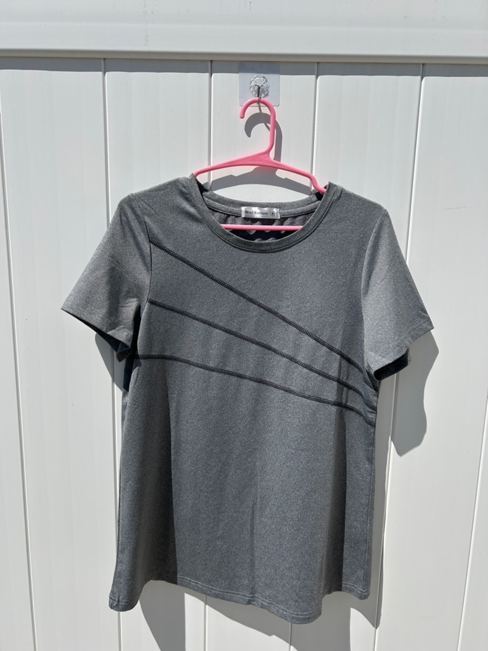 Women’s Gray Short Sleeve Tee with Diagonal Stitch Detail